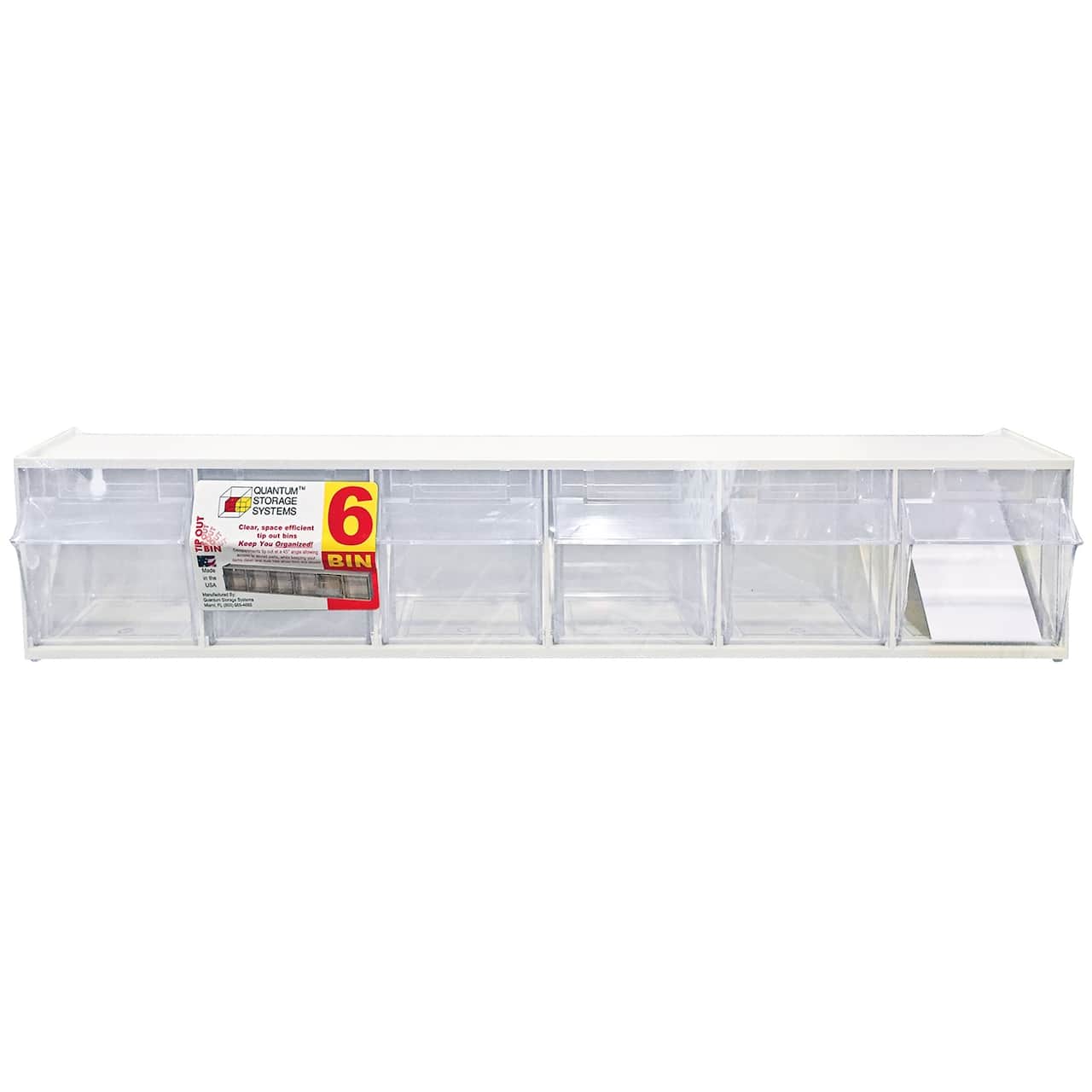 Quantum Storage Systems® 4.5" x 23.625" White 6 Compartment Storage Box with Clear Tip Out Bins